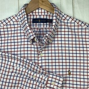 Ralph Lauren Shirt Mens 2XL XXL White Red Blue Plaid Long Sleeve Button Down